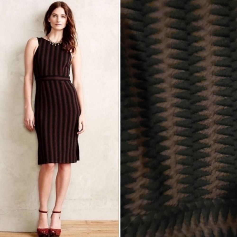 Anthropologie Maeve Meridian Geometric Brown Black Zigzag Dress L
